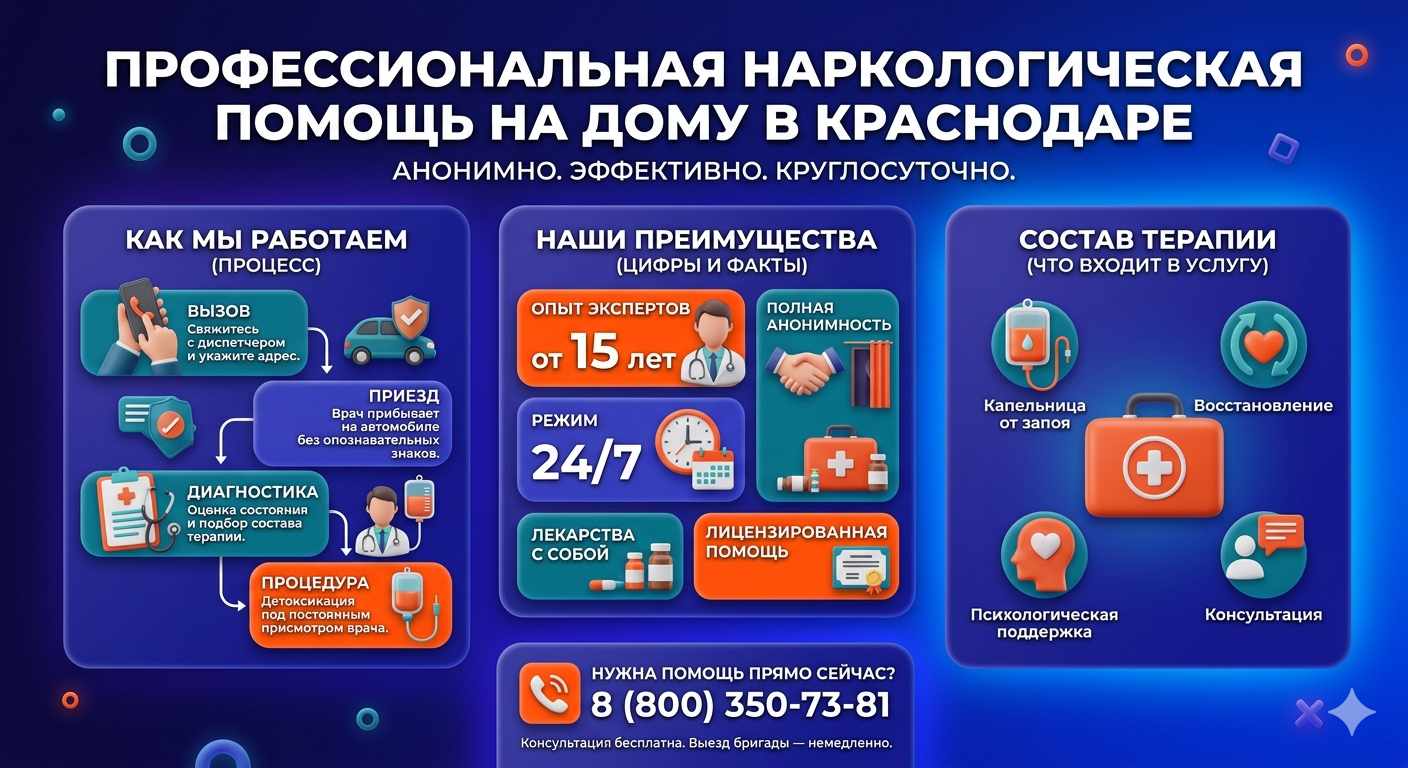 Инфографика о принципах лечения алкоголизма на дому в Партизанске: этапы вызова нарколога, преимущества анонимной детоксикации и состав медицинской помощи.